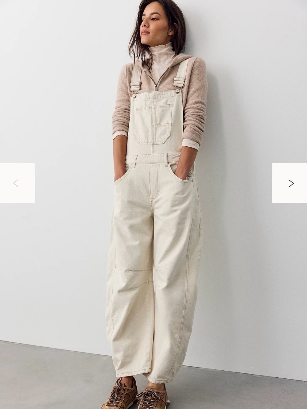 Free People We The Free Good Luck Barrel Overalls Medium Milk NWT